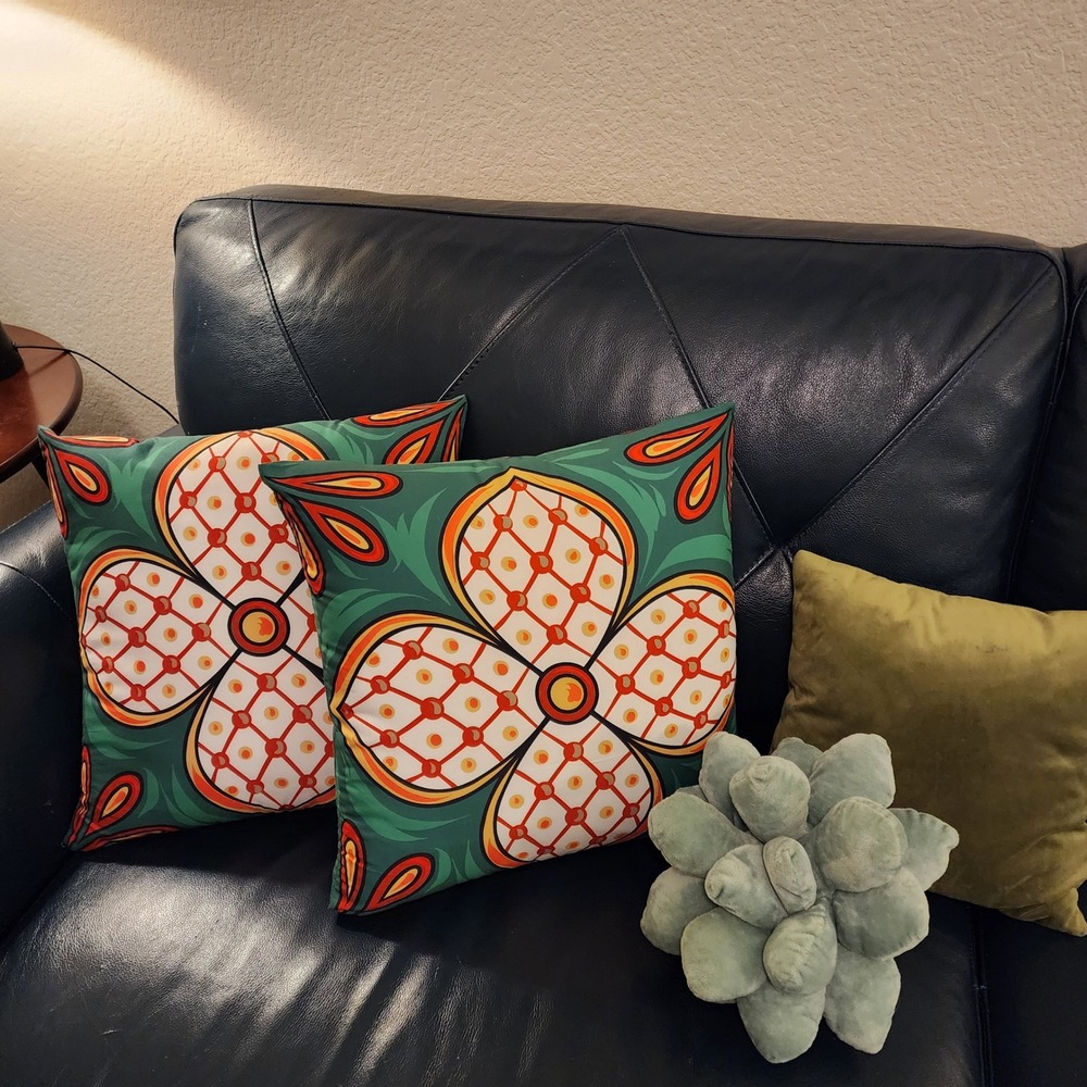 2 for $15 Two 17" Square Vibrant Red and Green Pillow Covers With Zippers - Picture 8 of 8